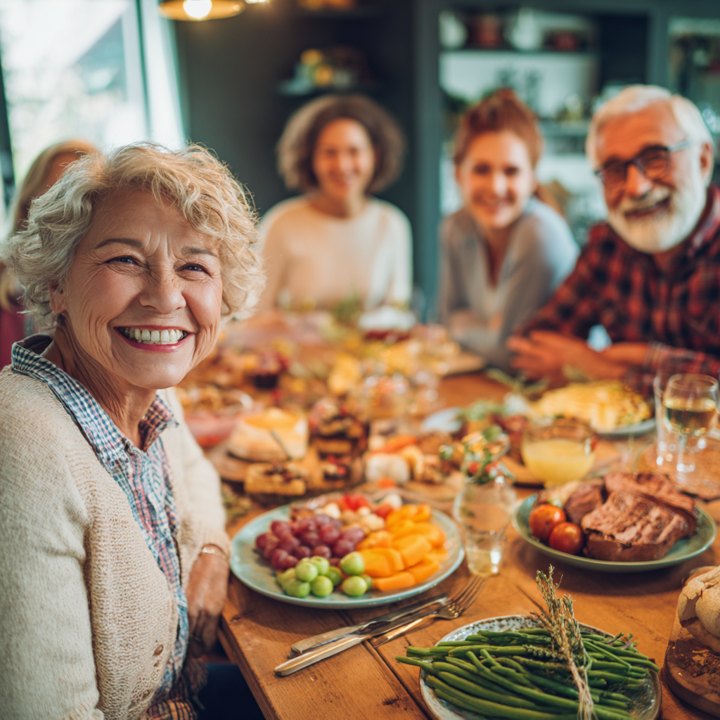 Grupa uśmiechniętych dorosłych polskiego pochodzenia w różnym wieku przygotowująca kolorowe, zdrowe posiłki