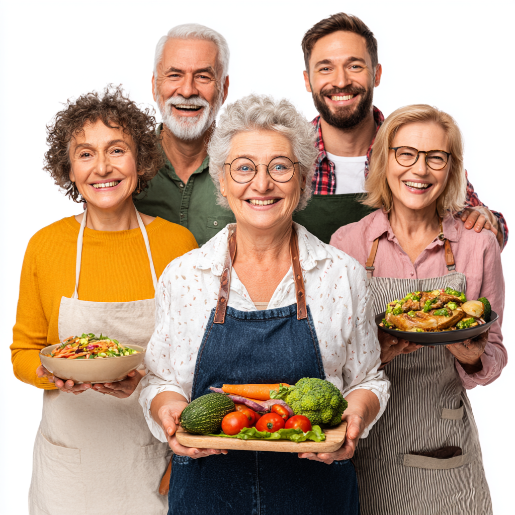 Uśmiechnięta starsza osoba polskiego pochodzenia trzymająca talerz ze zdrowo przygotowanym posiłkiem